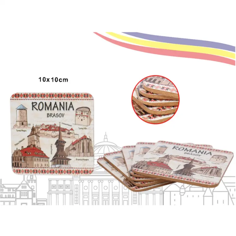 Brasov romania, set 6 suporti coster din lemn, model 040684